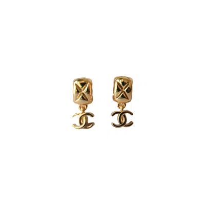 Pre-owned Chanel Cc Interlocking Cushion Square Earrings Metal Gold