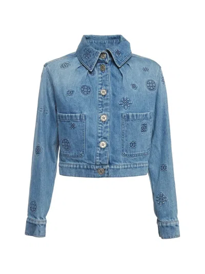 Pre-owned Chanel Cc Interlocking Denim Jacket In Blue
