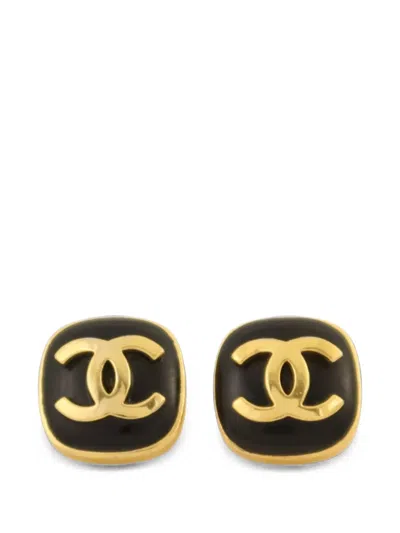 Pre-owned Chanel Cc Interlocking Earrings In Gold