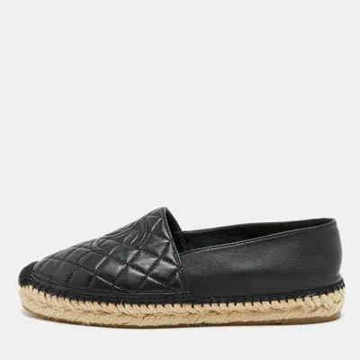 Pre-owned Chanel Cc Interlocking Size 39 Black Quilted Leather Espadrille Flats