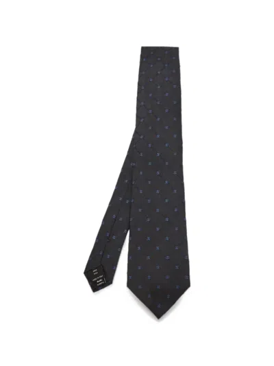 Pre-owned Chanel Cc Jacquard Silk Tie In Black