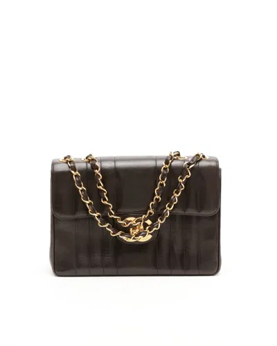 Pre-owned Chanel Cc Jumbo Single Flap Bag In Brown