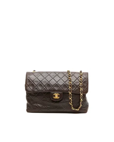Pre-owned Chanel Cc Jumbo Soft Single Flap Bag In Brown