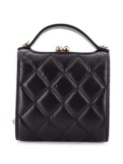 Pre-owned Chanel Cc Kisslock Frame Top Handle Clutch With Chain Quilted Lambskin Mini Shoulder Bag In Black