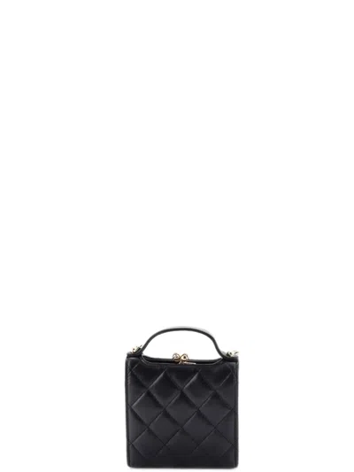 Pre-owned Chanel Cc Kisslock Frame Top Handle Clutch With Chain Quilted Lambskin Mini Shoulder Bag In Black