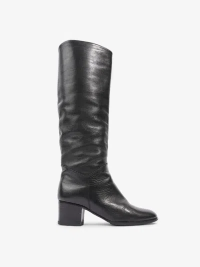 Pre-owned Chanel Cc Knee High Riding Boots Leather In Black