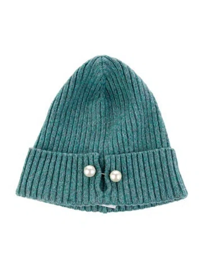 Pre-owned Chanel Cc Knit Pearl Beanie In Green