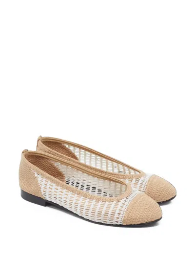 Pre-owned Chanel Cc Knitted Ballet Flats In Neutrals