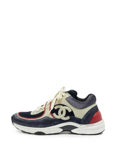 Pre-owned Chanel Cc Lace-up Sneakers In Blue