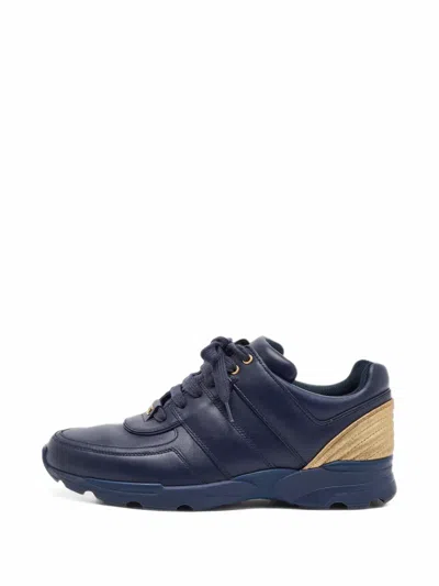 Pre-owned Chanel Cc Lace-up Sneakers In Blue
