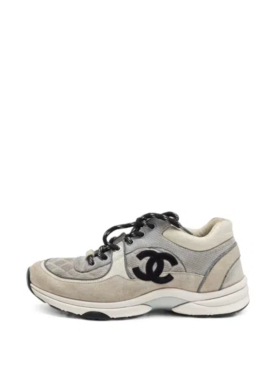 Pre-owned Chanel Cc Lace-up Sneakers In Neutrals