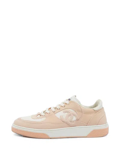 Pre-owned Chanel Cc Lace-up Sneakers In Pink