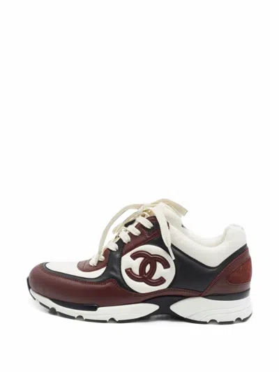 Pre-owned Chanel Cc Lace-up Sneakers In Red