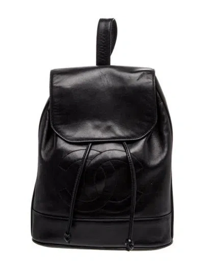 Pre-owned Chanel Cc Lambskin Backpack In Black