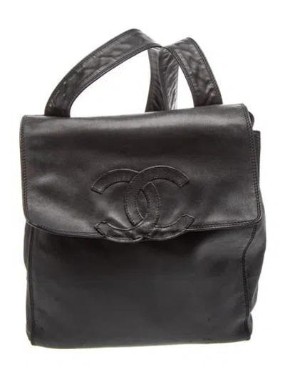 Pre-owned Chanel Cc Lambskin Backpack In Black