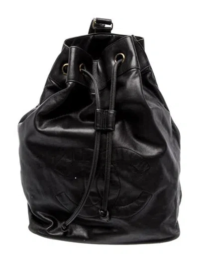 Pre-owned Chanel Cc Lambskin Leather Backpack In Black