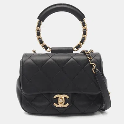 Pre-owned Chanel Cc Lambskin Sheep Leather Black Shoulder Bag