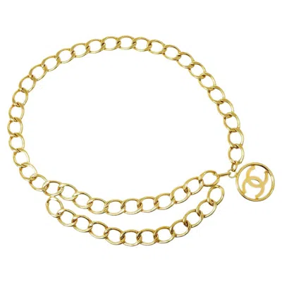 Pre-owned Chanel Cc Large Double Loop Gold Tone Metal Chain Link Waist Belt In White