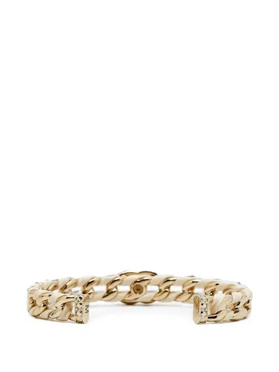 Pre-owned Chanel Cc Leather Cuff Bracelet In Gold