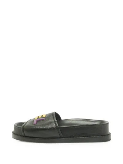 Pre-owned Chanel Cc Leather Sandals In Black