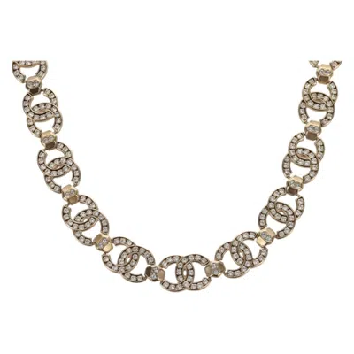Pre-owned Chanel Cc Link Choker Metal With Crystals Gold Metal Necklace Jewelry ()