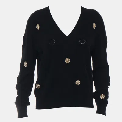 Pre-owned Chanel Cc Lion Head Embellished Cashmere Sweater In Black