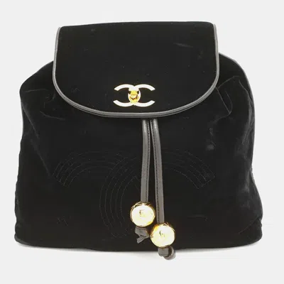 Pre-owned Chanel Cc Logo Black Velour Lambskin Chain Backpack