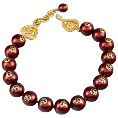 Pre-owned Chanel Cc Logo Bordeaux Pearl Choker Necklace In Brown