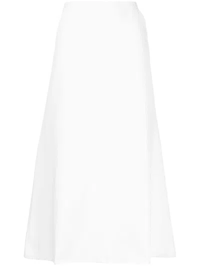 Pre-owned Chanel Cc Logo Button Denim Flared Skirt In White