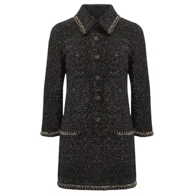 Pre-owned Chanel Cc Logo Buttons Chain Embellished Tweed Dress 34 Fr In Black