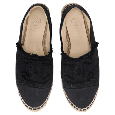 Pre-owned Chanel 'cc' Logo Canvas Espadrilles In Black