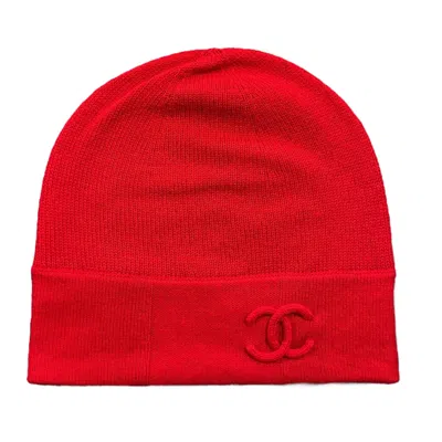 Pre-owned Chanel Cc Logo Cashmere Beanie Red Red