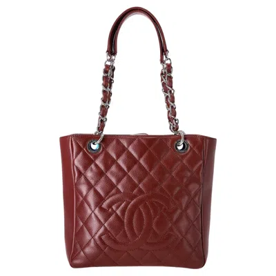 Pre-owned Chanel 'cc' Logo Caviar Leather Petite Shopping Tote Bag In Brown