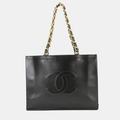 Pre-owned Chanel Cc Logo Chain Tote Black Lambskin