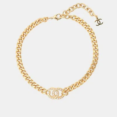 Pre-owned Chanel Cc Logo Choker Gold Metal Rhinestone
