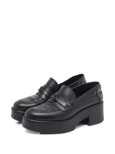 Pre-owned Chanel Cc Logo Chunky Loafers In Black