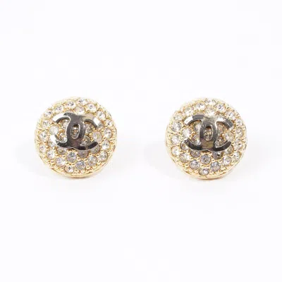 Pre-owned Chanel Cc Logo Diamante Earrings Base Metal In Black