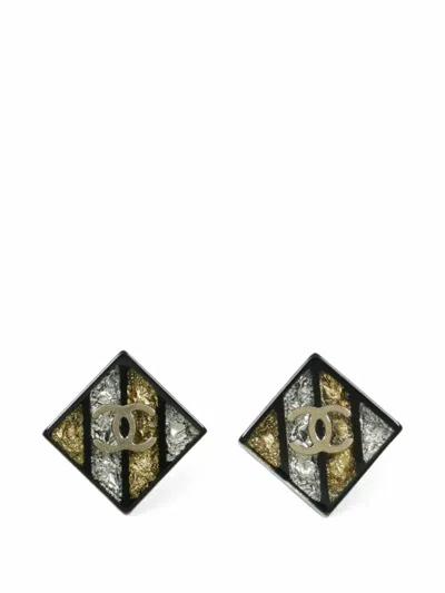 Pre-owned Chanel Cc Logo Diamond-shape Earrings In Gold
