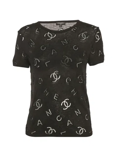 Pre-owned Chanel Cc Logo Eyelet T-shirt In Black