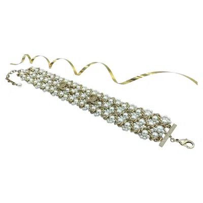 Pre-owned Chanel Cc Logo Faux Pearl Choker Necklace, Gold-tone, 2000s In Multi