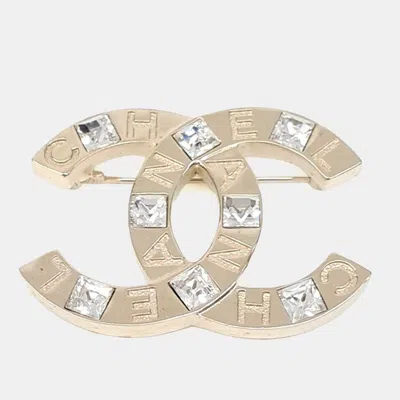 Pre-owned Chanel Cc Logo Gold Crystal Brooch