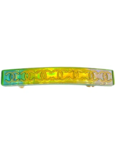 Pre-owned Chanel Cc-logo Gold-plated Hair Clip In Green