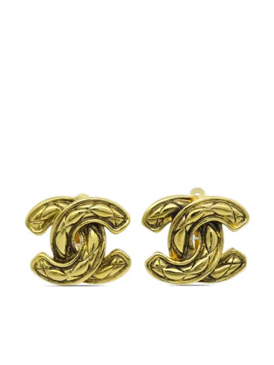Pre-owned Chanel Cc-logo Gold-pleated Clip-on Earrings