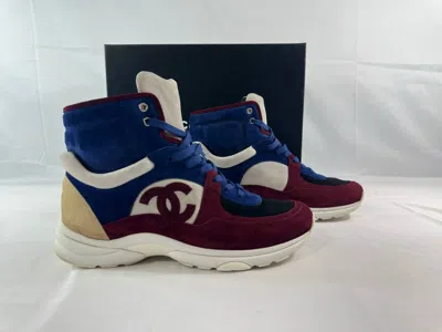 Pre-owned Chanel Cc Logo High Top Sneakers Suede In Multi