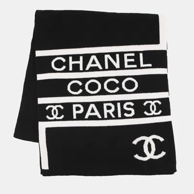 Pre-owned Chanel Cc Logo Large Scarf Black/white/pink