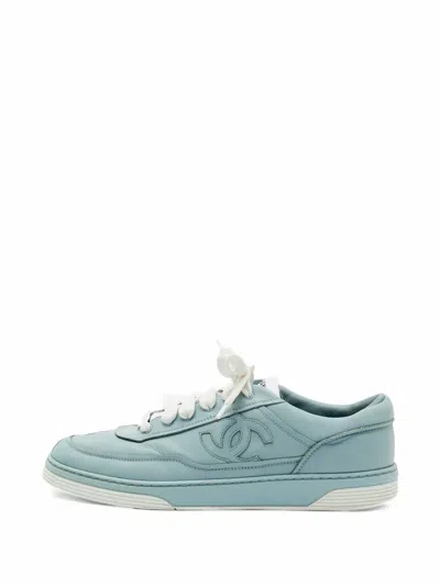 Pre-owned Chanel Cc Logo Low-top Sneakers In Blue