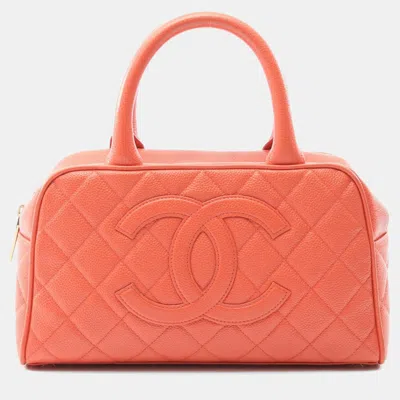 Pre-owned Chanel Cc Logo Matelasse Handbag Calfskin Orange Coco Mark