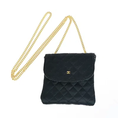 Pre-owned Chanel Cc Logo Micro Matelasse Shoulder Bag Pouch Canvas Canvas Bag () In Black