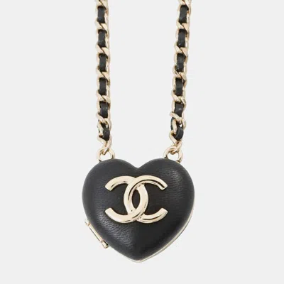 Pre-owned Chanel Cc Logo Mirror Black Lambskin Necklace