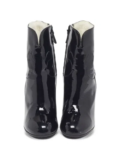 Pre-owned Chanel Cc Logo Patent Ankle Boots In Black